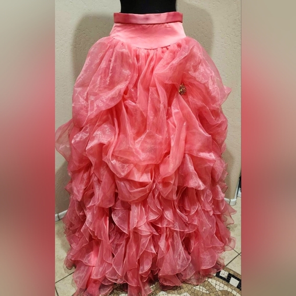 By Da Vinci beaded ruffle corset 2 piece Dress prom Quinceanera melon 10 NWT - Picture 7 of 9